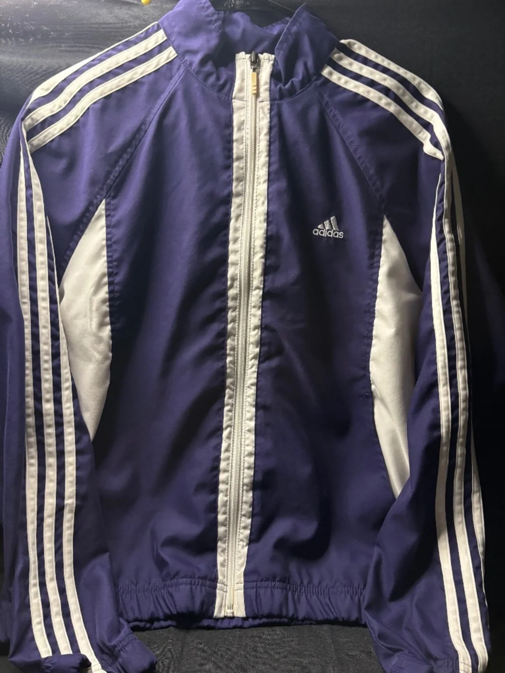 Adidas Men's LG Full Zip Windbreaker Jacket Purple /White Lightweight Athletic